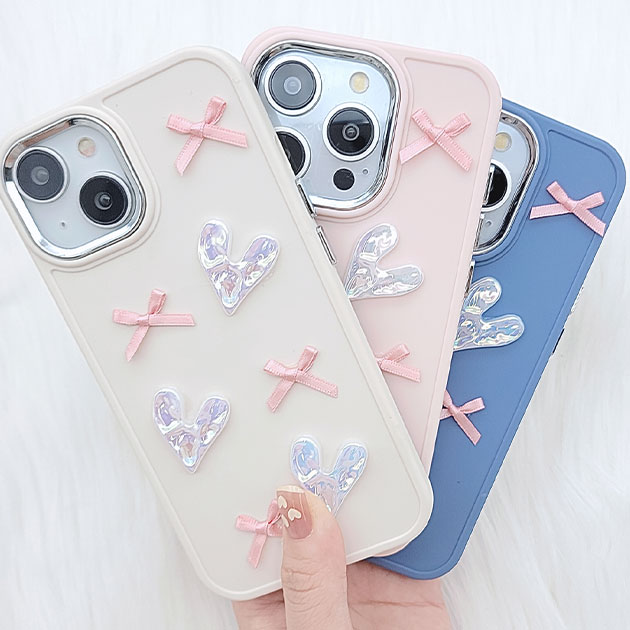 3D メニー リボン ハート i Phone ケース 女性 レディース スマホ カバー アクセサリー 立体 可愛い キッチュ ガーリー マット 単色 TPU プラスチック キッチュ キャンディ マカロ